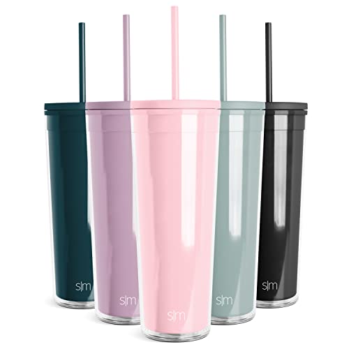 Simple Modern Plastic Tumbler with Lid and Straw | Reusable BPA Free Iced Coffee Cups Double Wall Smoothie Cup | Gifts for Women Men Him Her | Classic Collection | 24oz | Blush