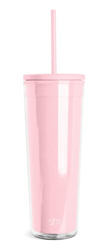 Simple Modern Plastic Tumbler with Lid and Straw | Reusable BPA Free Iced Coffee Cups Double Wall Smoothie Cup | Gifts for Women Men Him Her | Classic Collection | 24oz | Blush