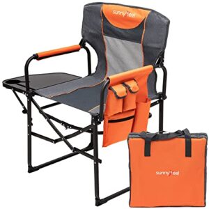 sunnyfeel oversized camping directors chair, portable folding lawn chairs for adults heavy duty with side table,pocket for beach, fishing,picnic,concert outdoor, foldable camp chairs