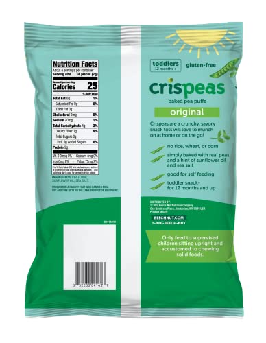 Beech-Nut Toddler Snacks, Original Crispeas Baked Pea Puffs, 1.4 oz Bag (7 Pack)