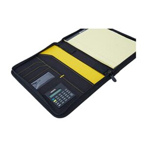 Caterpillar Work Padfolio Including Notepad and Solar Calculator, Zip Closure, Yellow and Black