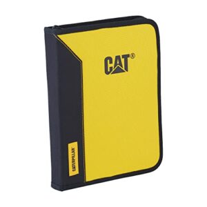 caterpillar work padfolio including notepad and solar calculator, zip closure, yellow and black