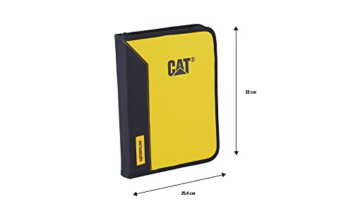 Caterpillar Work Padfolio Including Notepad and Solar Calculator, Zip Closure, Yellow and Black