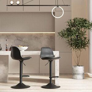 miereirl bar stools set of 2 morden height counter bar stools with polypropylene back and leather seat，swivel adjustable stool chair for home kitchen island-black