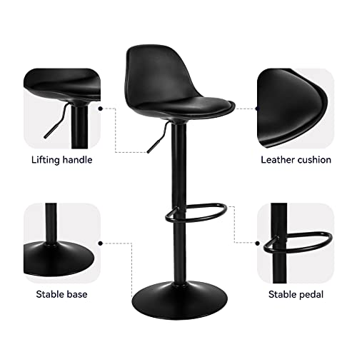 Miereirl Bar Stools Set of 2 Morden Height Counter Bar Stools with Polypropylene Back and Leather Seat，Swivel Adjustable Stool Chair for Home Kitchen Island-Black