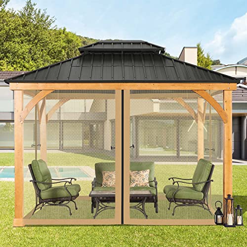 Aoodor Universal 12' x 12' Gazebo Netting Screen Replacement 4-Panel Sidewalls for Patio (Only Netting)