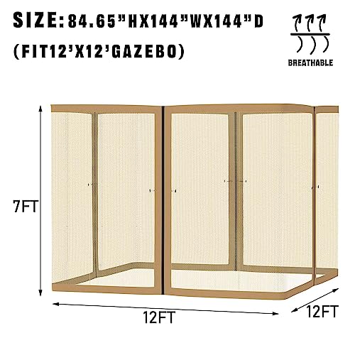 Aoodor Universal 12' x 12' Gazebo Netting Screen Replacement 4-Panel Sidewalls for Patio (Only Netting)