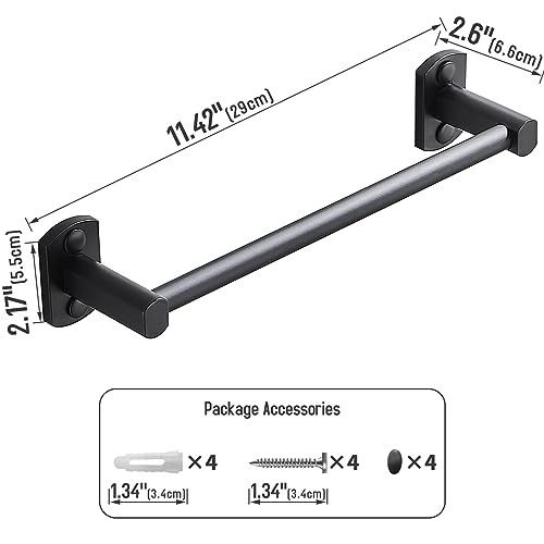 Dancrul Black Towel Bar, Hand Towel Rack for Bathroom Wall Mounted Towel Hanger, Kitchen Bath Towel Holder, Toilet Towel Rod,12 Inch