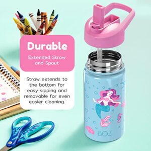 BOZ Kids Water Bottle for School with Straw Lid, Stainless Steel Insulated Water Bottle for Kids, Toddler Water Bottle, Leak Proof Water Bottle for Kids and Toddlers, 14 oz (414ml) (Unicorn)