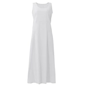 Porsha Williams Favorites Clothes, Boho Dress for Women Maxi Women's Plus Shorts Long Romper Dresses Women's Fashion Casual Solid Colour Sleeveless Cotton Linen Pocket Dress Ladies (S, White)