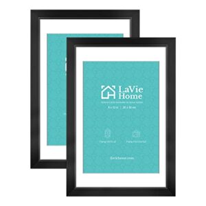 lavie home 8x12 picture frames (2 pack, black), simple designed wood frame set for pictures 6x8 with mat, horizontal and vertical formats for wall mounting, ideal for home decor and office decor