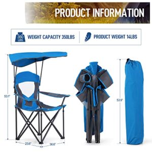 LET'S CAMP Camp Chair with Shade Canopy Folding Camping Chair with Cup Holder and Carry Bag for Outdoor Camping Hiking Beach, Heavy Duty 350 LBS