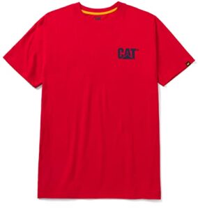 caterpillar men's trademark t-shirts with shape-retention rib trim spandex, tagless neck, and cat logo on left chest, hot red eclipse, x-large