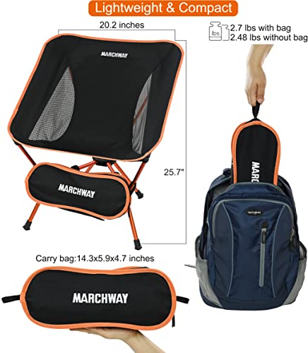 MARCHWAY Lightweight Folding Camping Chair, Stable Portable Compact for Outdoor Camp, Travel, Beach, Picnic, Festival, Hiking, Backpacking, Supports 330Lbs (Orange)