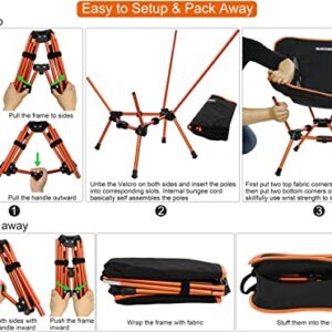 MARCHWAY Lightweight Folding Camping Chair, Stable Portable Compact for Outdoor Camp, Travel, Beach, Picnic, Festival, Hiking, Backpacking, Supports 330Lbs (Orange)