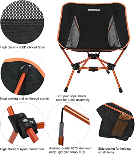 MARCHWAY Lightweight Folding Camping Chair, Stable Portable Compact for Outdoor Camp, Travel, Beach, Picnic, Festival, Hiking, Backpacking, Supports 330Lbs (Orange)