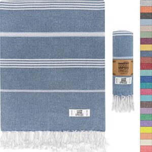 ephesus towels turkish beach towel - turkish cotton - 39x71 inch oversized - turkish towel for beach, bath, pool, gym, yoga - prewashed, lightweight, quick dry (dark blue, new sultan pack 1)