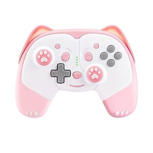 simgal wireless controller compatible with nintendo switch/switch lite/switch oled, cute cat bluetooth pro controller with turbo, motion, vibration, wake-up, headphone jack and breathing led light (pink)