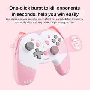 SIMGAL Wireless Controller Compatible with Nintendo Switch/Switch Lite/Switch OLED, Cute Cat Bluetooth Pro Controller with Turbo, Motion, Vibration, Wake-up, Headphone Jack and Breathing LED Light (Pink)
