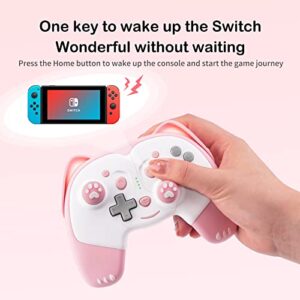 SIMGAL Wireless Controller Compatible with Nintendo Switch/Switch Lite/Switch OLED, Cute Cat Bluetooth Pro Controller with Turbo, Motion, Vibration, Wake-up, Headphone Jack and Breathing LED Light (Pink)