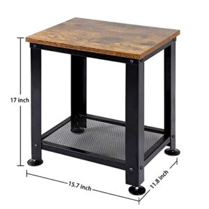 GIOTORENT 2-Tier End Table, Industrial Side Table Nightstand with Durable Metal Frame, Coffee Table with Mesh Shelves for Living Room, Coffee Bar, Rustic Brown and Black，2 Pack