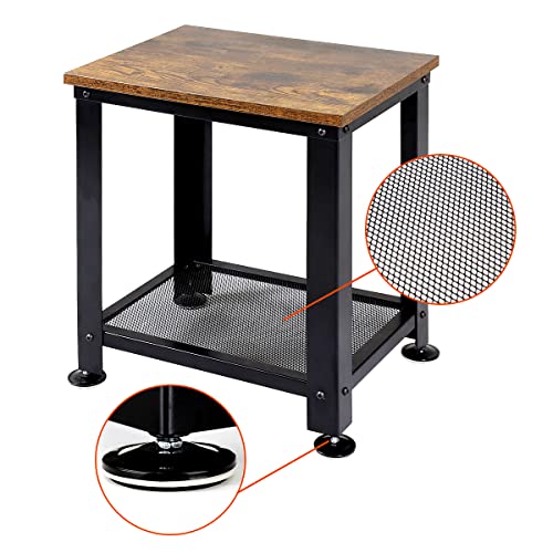 GIOTORENT 2-Tier End Table, Industrial Side Table Nightstand with Durable Metal Frame, Coffee Table with Mesh Shelves for Living Room, Coffee Bar, Rustic Brown and Black，2 Pack