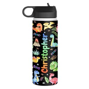 winorax personalized dinosaur water bottle dino stainless steel insulated sports bottles drinking cups for kids toddler boys girls back to school cup with lid 12oz 18oz 32oz