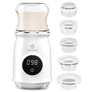 portable bottle warmer, befano bottle warmer baby bottle warmer with 5 adapters, rechargeable travel bottle warmer for breastmilk and formula with precise temperature control (9000mah, touch control)