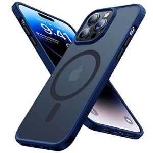 torras magnetic guardian designed for iphone 14 pro max case military grade drop tested compatible with magsafe slim translucent matte phone (6.7"), navy blue