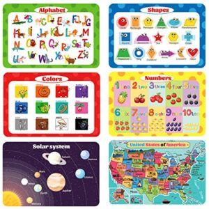 6 pcs kids toddler educational reusable washable placemats for dining table plastic preschool baby learning mats usa map solar system alphabet number shape color mat home school kindergarten supply