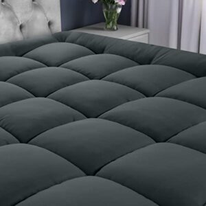 Utopia Bedding Quilted Fitted Premium Mattress Pad Full Size Grey, Pillow Top Mattress Topper Elastic Fitted Fluffy Mattress Protector, Mattress Cover Stretches up to 16 Inches Deep, Machine Washable