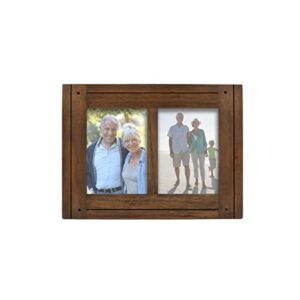 prinz homestead double 5x7 picture frame in dark walnut - distressed rustic decor wood photo frame, two-way easel, wall or tabletop display