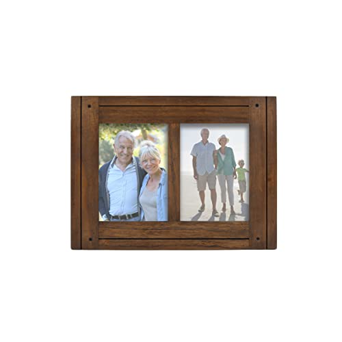 Prinz Homestead Double 5x7 Picture Frame in Dark Walnut - Distressed Rustic Decor Wood Photo Frame, Two-Way Easel, Wall or Tabletop Display