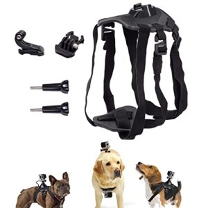 dog harness mount for gopro, soft and adjustable dog harness vest with 2 mouting base pet chest and back fixation for gopro hero all models, suitable for small medium large dogs