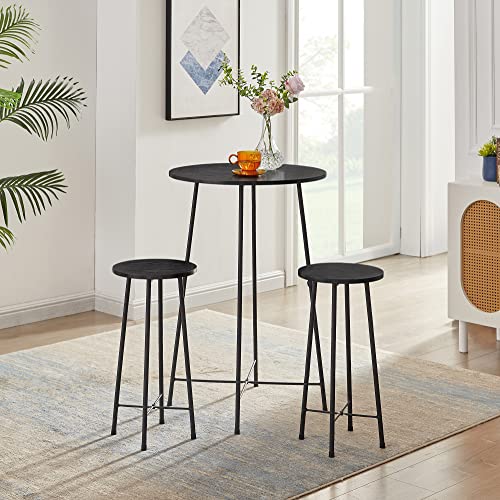 VECELO 23.6" Bar, Modern Bistro Pub Dining Room Furniture, Counter Height Wood Top for Breakfast Dinner Nap Conference, Easy Assembly, Round Table, Black