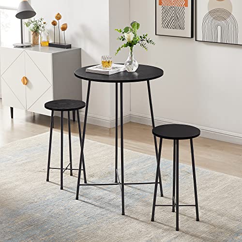 VECELO 23.6" Bar, Modern Bistro Pub Dining Room Furniture, Counter Height Wood Top for Breakfast Dinner Nap Conference, Easy Assembly, Round Table, Black