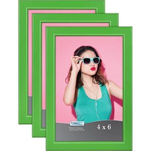 icona bay 4x6 picture frames (green, 3 pack), colored solid wood scandinavian style frames for photo, pizzazz collection