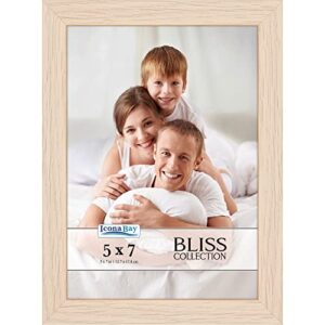 icona bay 5x7 light oak picture frame, modern style wood composite frame, table top or wall mount, bliss collection