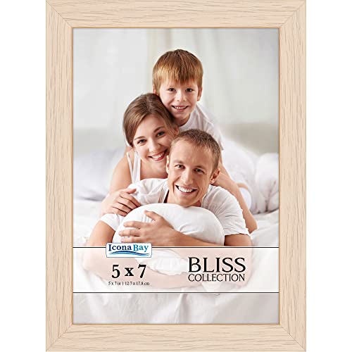 Icona Bay 5x7 Light Oak Picture Frame, Modern Style Wood Composite Frame, Table Top or Wall Mount, Bliss Collection