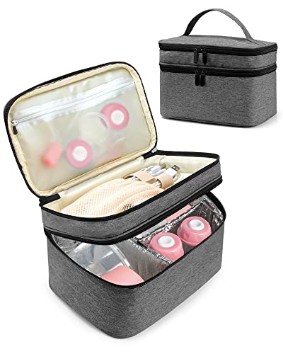 Kompoll Breast Pump Bag with 2 Removable Dividers to Store Breast Pump, Baby Bottles and Extra Parts Portable Breast Pump Bag L Size Compatible with Medela, Willow, Elvie and Momcozy Breast Pumps…