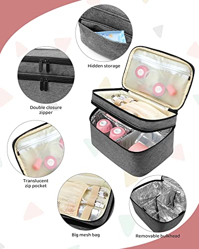 Kompoll Breast Pump Bag with 2 Removable Dividers to Store Breast Pump, Baby Bottles and Extra Parts Portable Breast Pump Bag L Size Compatible with Medela, Willow, Elvie and Momcozy Breast Pumps…