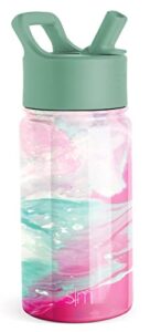 simple modern kids water bottle with straw lid | insulated stainless steel reusable tumbler for toddlers, girls, boys | summit collection | 14oz, pink ocean geode