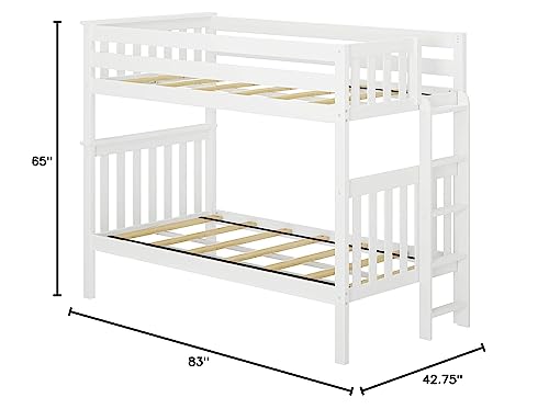 Max & Lily Bunk Bed, Twin-Over-Twin Bed Frame for Kids with Ladder on End, White