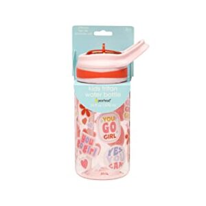 Pearhead Girl Power Kids Water Bottle for School, Spill Proof, Tritan Flip Straw 16oz, BPA Free and Dishwasher Safe, Travel and Sports Tumbler, School Supplies, Pink