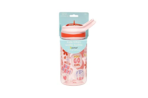 Pearhead Girl Power Kids Water Bottle for School, Spill Proof, Tritan Flip Straw 16oz, BPA Free and Dishwasher Safe, Travel and Sports Tumbler, School Supplies, Pink