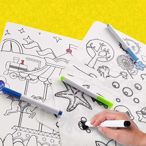 Silicone Coloring Placemat- Washable Drawing Mat for Kids- Learning Coloring Mat- Picky Eater Placemat- 8 Markers Included (Farm)