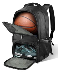 brotou soccer bag, basketball backpack with ball compartment, soccer backpack for basketball/volleyball/football, large capacity sports equipment bags for men/women (black new)