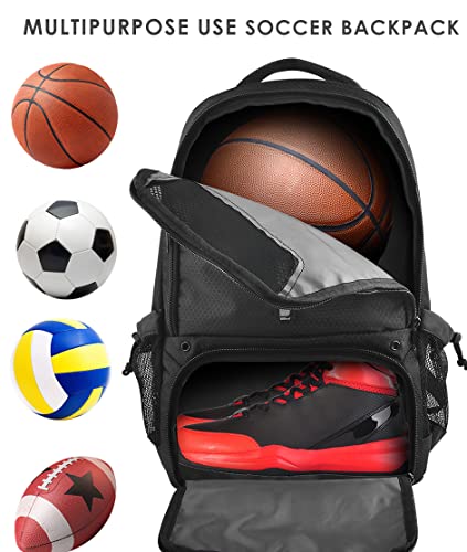 BROTOU Soccer Bag, Basketball Backpack with Ball Compartment, Soccer Backpack for Basketball/Volleyball/Football, Large Capacity Sports Equipment Bags for Men/Women (Black new)