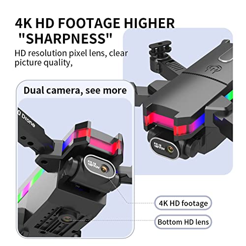 Dual 4K HD FPV Camera Remote Control Drone - Foldable Mini Drone Quadcopter Drone Toys Gifts for Adults Kids - Altitude Hold/Headless Mode/One Key Start (Black), 3.4x2.7x1.7in