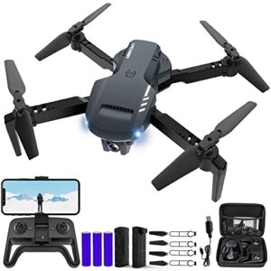 radclo mini drone with camera - 1080p hd fpv foldable drone with carrying case, 2 batteries, 90° adjustable lens, one key take off/land, altitude hold, 360° flip, toys gifts for kids, adults, beginners, remote controlled, black